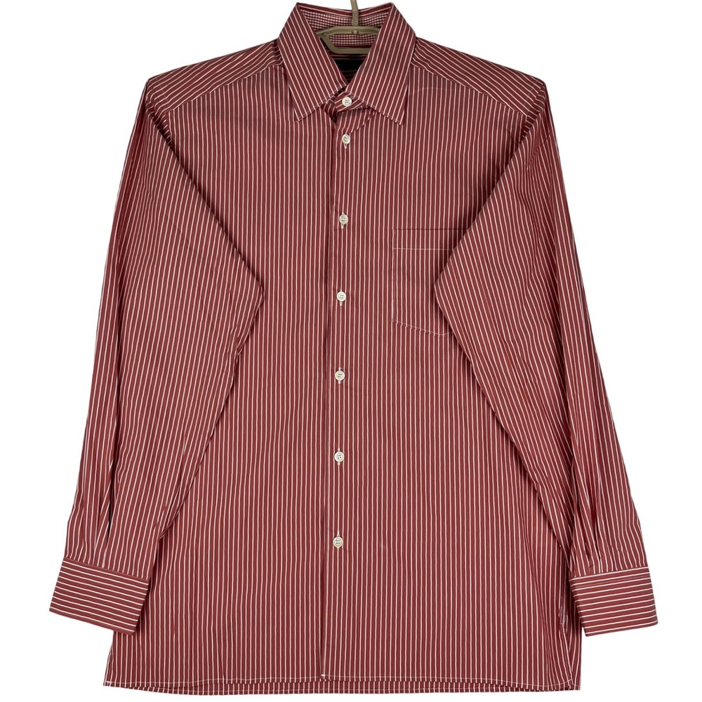 Ermenegildo Zegna Button Down Shirt Mens L Red White Striped Long Sleeve